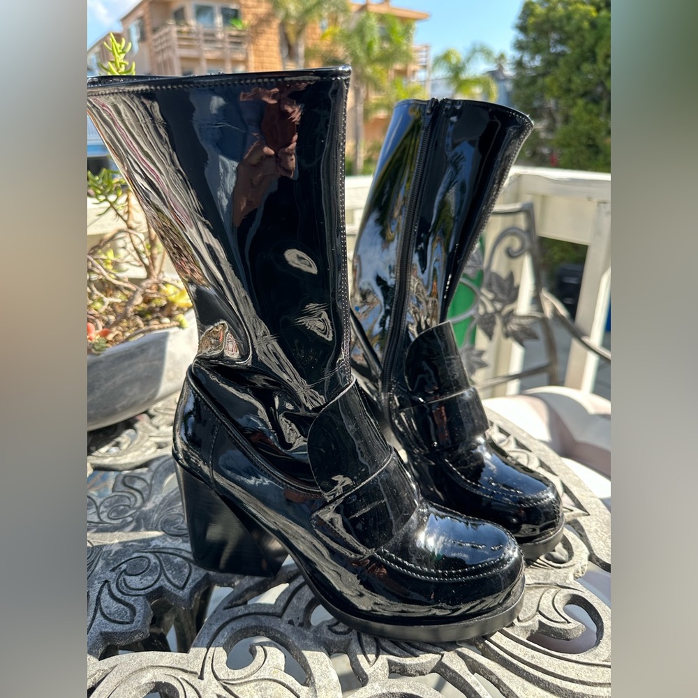 NWOT JEFFREY CAMPBELL Loafer Patent Leather Tall Boots - Picture 2 of 7